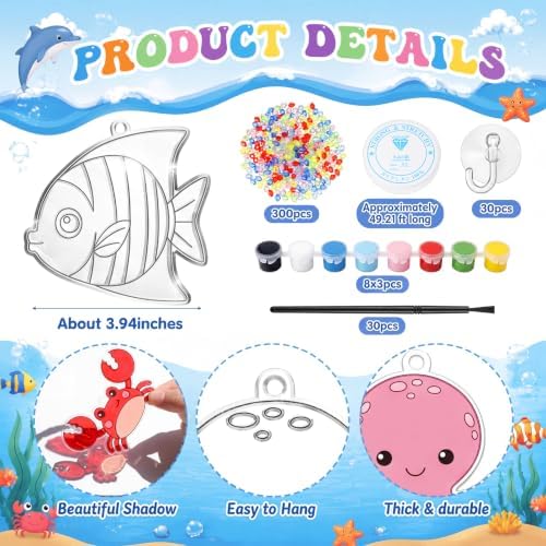 Dunzoom 30 Set Under the Sea Suncatcher Craft Kit Paint Summer 10 Designs