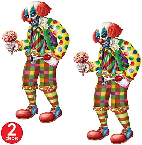 Beistle 2-Count Jointed Zombie Clowns, Halloween Scary Clown for Parties, Special Events Prop for Haunted House, Zombie Clowns Standing Cutout, 5’6”