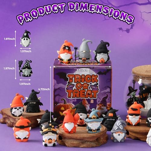 Mini Gnome Figures 36 Pcs - Halloween Party Favors, 1.6" Gnome Mini Figurines in Bulk for Dollhouse Decor, Keychains, Trick or Treat Gift for Kids, Girls, Boys, Adults