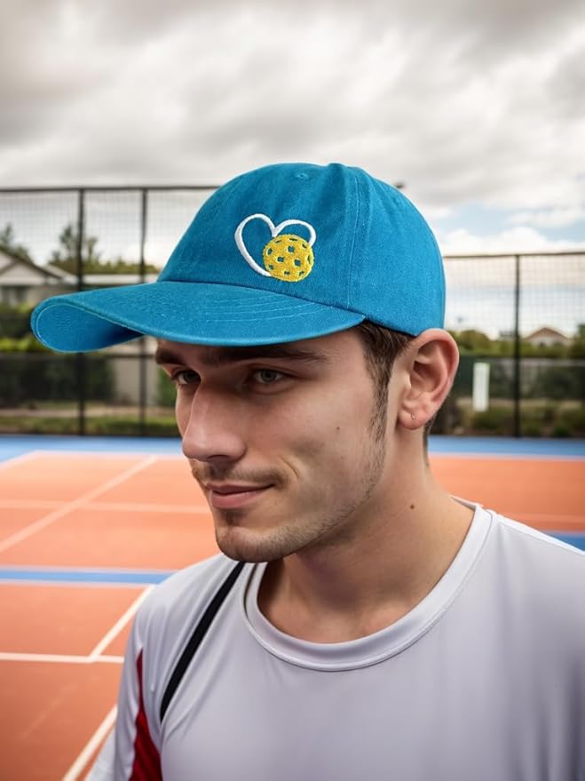 Pickleball Hat for Women Men, Adjustable Embroidered Heart Pickleball Baseball Cap