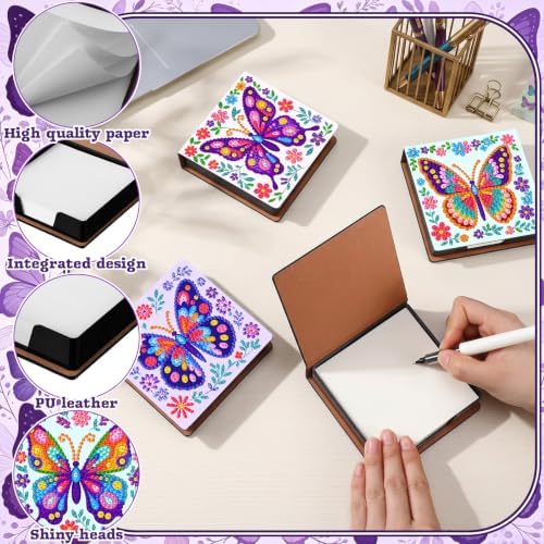 Saillong 4 Pcs Butterflies Diamond Painting Note Box Kit Sticky Note Holder