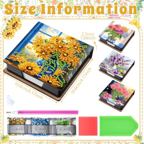 Saillong 4 Pcs Diamond Painting Note Box Kit Sticky Note Holders