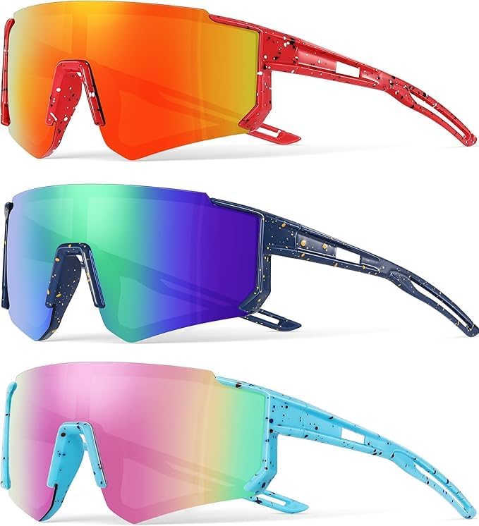 3PACK Kids Sunglasses Youth Baseball Sunglasses for Boys Girls Age 4-12,Softball Sports Cycling Goggles UV Protection