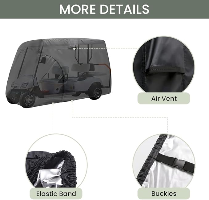 Golf Cart Cover 2/4/6 Passenger, All-Weather Protection Golf Cart Rain Covers, UV Resistant with Windproof Buckle Golf Cart Accessories (Fits for Club Car, for EZGO, for Yamaha)