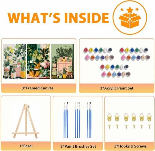 Axquilon 3 Packs Plants Framed Paint by Numbers Kit for Adults 8x10 in