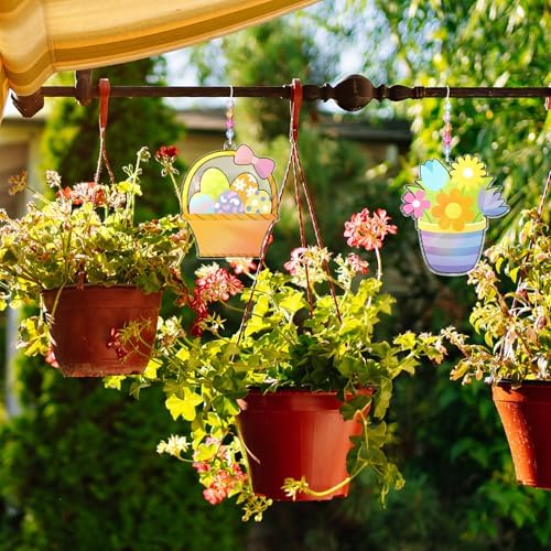 Dunzoom 30 Set Easter Craft Kit Suncatchers Kit Spring Easter Eggs DIY Suncatchers Craft Kit Make Your Own Suncatcher Paint Easter Bunny Sun Catcher Ornaments for Spring Art Craft Painting Activity
