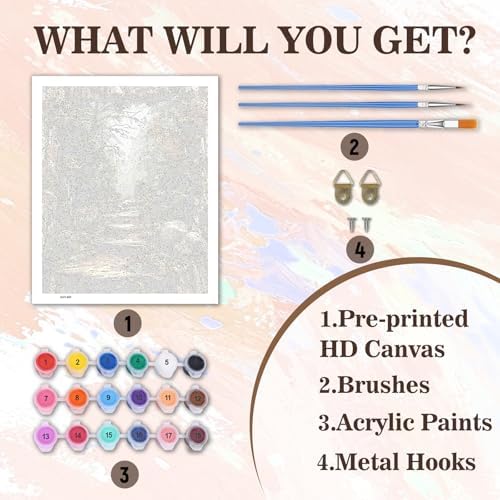 PHANTASYART Misty Forest Path Paint by Numbers Kit for Adults 16x20inch