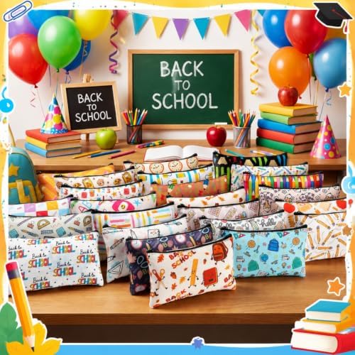 Meanplan 24 Pcs Back to Teacher Makeup Bag Gift, First Day of Cosmetic Bag