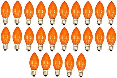 Creative Hobbies® Box of 25 Light Bulbs, Ceramic Opaque Orange, Steady Burning, 7 Watt Incandescent, C7 Candelabra Base - Great for Christmas Strings and Halloween (Pack of 2)