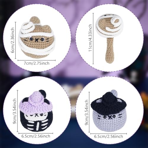 ORIGACH 3 Set Halloween Mummy & Cat Crochet Kit for Beginners, DIY Halloween Amigurumi Set with Video Tutorial, Yarn, Tools, Complete Crochet Starter Pack, DIY Spooky Gift