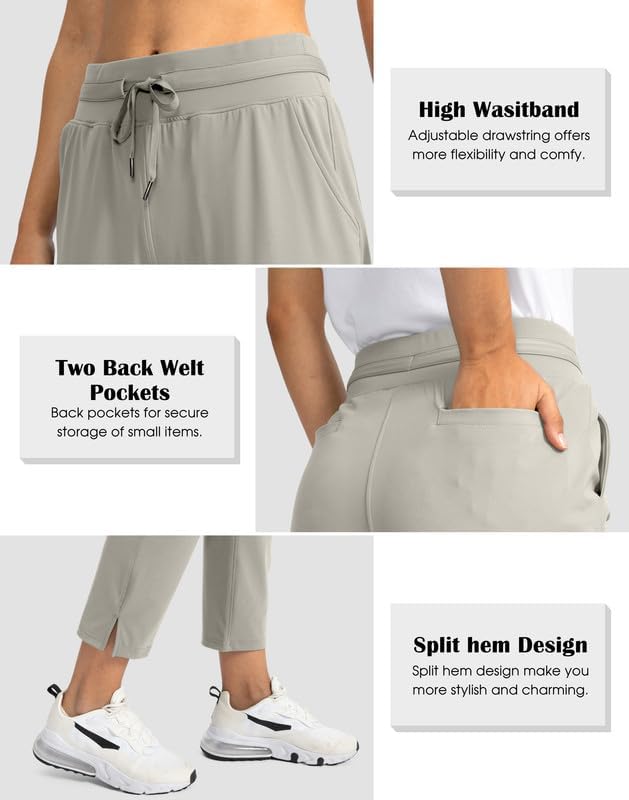 Soothfeel Women's Pants with 4 Pockets 7/8 Stretch High Waisted Sweatpants Travel Athletic Work Golf Pants for Women