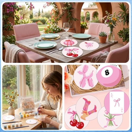 8 Pack Modern Paint by Numbers Kits Coasters with Holder Cork Pads