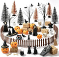 39 PCS Halloween Village Miniature Decorations Mini Halloween Figurines Tiny Resin Spooky Miniature Include Trees Tombstones Pumpkins Ghosts Witch Hats Ravens Fence for Table Haunted House Party Decor