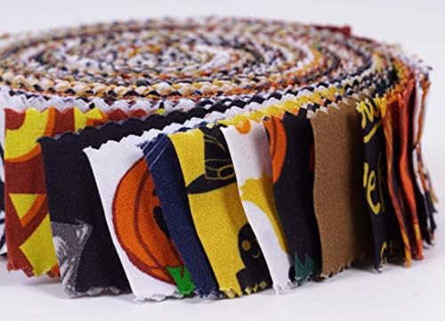 Soimoi 40Pcs Halloween Print Precut Fabrics Strips Roll Up 1.5x42inches Cotton Jelly Rolls for Quilting - Multicolor