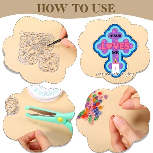 Dunzoom 30 Set Christian Cross Craft Kit - DIY Sun Catchers for Sunday School, Church, Home Decor, Stained Glass Style Cross Decorations, Religious Craft Supplies
