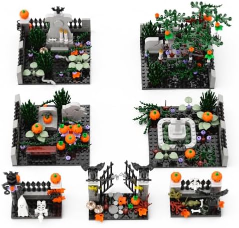 Halloween Graveyard Cross Building Blocks Set, 129 PCS Cemetery Scene