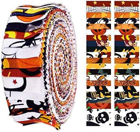 Soimoi 40Pcs Halloween Print Precut Fabrics Strips Roll Up 1.5x42inches Cotton Jelly Rolls for Quilting - Multicolor