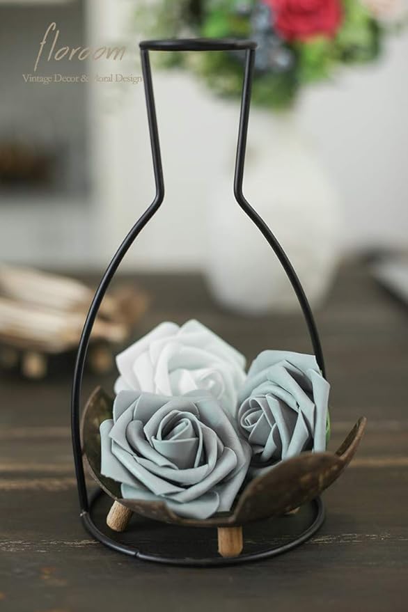 Floroom Artificial Flowers 25pcs Real Looking Silver Grey Foam Fake Roses - Image 3
