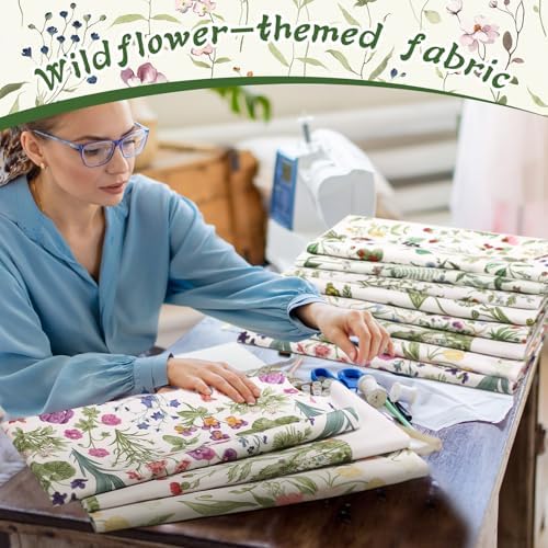Hahafelt 10 Pcs Botanical Wildflower Quilting Fabric Bundles 20 x 20 Inch