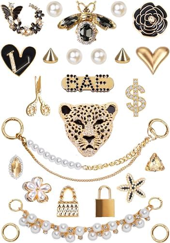 ZOKUZO Chic Bling Shoe Charms Gold and Sliver Designer Jewels Pretty Cute Chains Decorations Accessories for Women Girl Adults