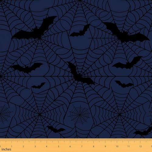 Black Bat Fabric by The Yard Blue Black Spider Web Soft Polyester Sewing Fabric Halloween Bat Silhouette No Stretch Durable Material for DIY Art Craft Making 2 Yard Bolt,72" L x 59" W