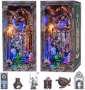 fifijoy Book Nook Kit - Atlantis DIY Miniature House Dollhouse Kit for Adults and Teens, 3D Wooden Puzzle Bookend Bookshelf Insert Decor with LED Light, Gifts for Family and Friends