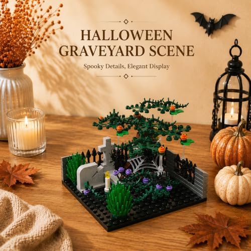 Halloween Graveyard Tree Building Blocks Set, 202 PCS Spiderweb Scene