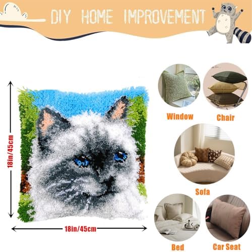 Ragdoll Cat Latch Hook Kits for Adults Beginners, Pre-Printed 17“ X 17"