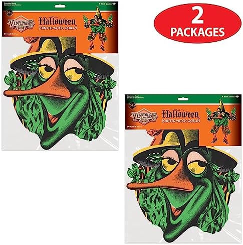 Beistle 2 Piece Vintage Halloween Decorations, Jointed Retro Witch Goblin Cut Outs, Made in USA Since 1900