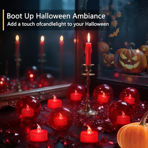 Tea Lights Battery Operated Candles LED Tea Lights Flameless Candles 200+ Hours Flickering Fake Tealights for Sweetest Day Wedding Home Decorations Party (Red Base, 12 Pack)