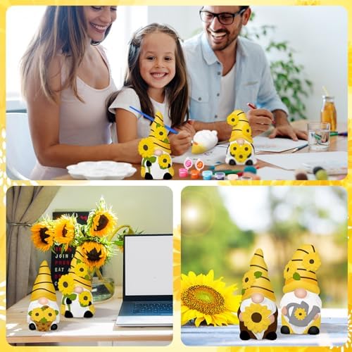 CroBlissful 6 Sets Ceramic Gnome Painting Kit Sunflower Unpainted Figurines