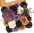Floweroyal Halloween Artificial Flowers Black Flowers Mix Silk Flowers Fake Roses with Stems for DIY Wedding Bridal Bouquets, Baby Shower, Floral Arrangement, Table Centerpieces, Home Decorations
