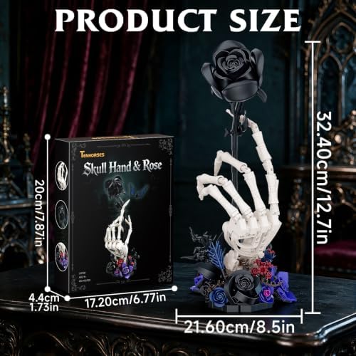 Halloween Skull Hand Rose Building Set, Gothic Skull Hand Display Model