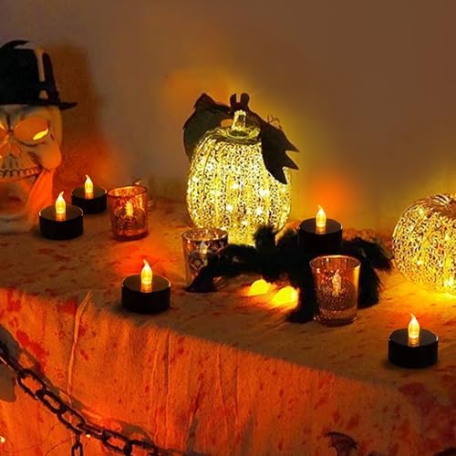 Tea Lights Battery Operated Candles LED Tea Lights Flameless Candles 200+ Hours Flickering Fake Tealights for Halloween, Christmas Aniversary Home Table Decor(Black, 100 Pack)
