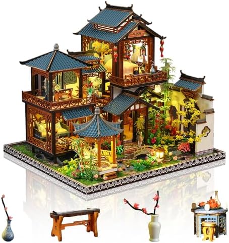 Dollhouse Kit, DIY Miniature House Kit w/LED Ancient Courtyard