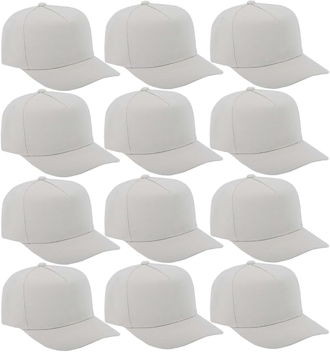 ZH 12 PC 5 Panel Baseball caps, Bulk Baseball caps, Customizable DIY Design, Wholesale Caps, One-Size-Fits-All
