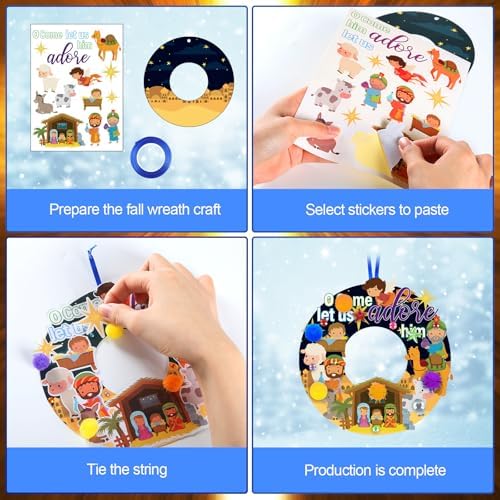 Hollowfly 48 Set Christmas Nativity DIY Wreath Craft Kits Xmas Activities