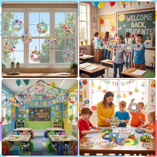 Hollowfly 48 Sets Back to School Crafts Kits, DIY Wreath with Stickers