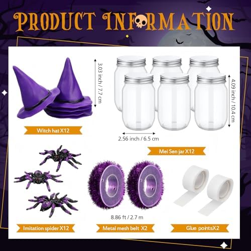 Mimorou 12 Set Halloween Candy Jars 8.5 oz Plastic Jars Craft Kit, Purple