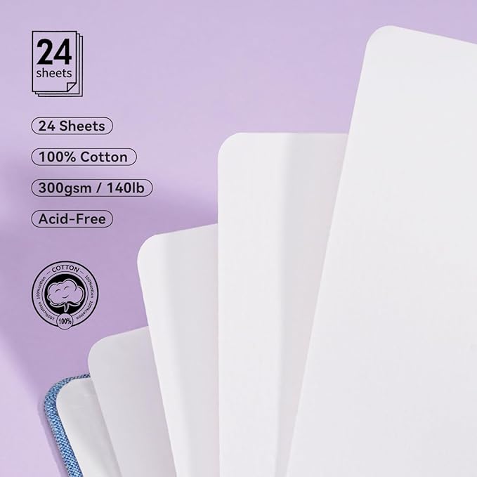 Lightwish Square Watercolor Journal, 100% Cotton, 300gsm/140lb, 24 Sheets Hot - Image 2