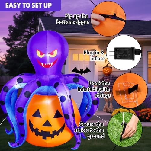 Garma 6.2 FT Halloween Inflatables Decorations Outdoor - Octopus Pumpkin Blow Ups Yard Decoration with Built-in LEDs for Halloween Party Outdoor & Indoor Yard Garden Lawn Decor