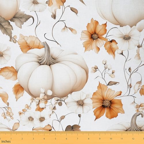 Autumn Pumpkin Fabric by The Yard Watercolor Retro Flowers Plants Fabrics for Sewing Supplies Botanical Pumpkin Rustic Style Fabric DIY Soft Polyester No Stretch 5 Yards,180" L x 59" W