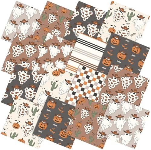 Hahafelt 10 Pcs Halloween Western Quilting Fabric Bundles 20 x 20 Inch