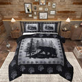 Bear Print Kids Comforter Set King Size,Wild Animal Pine Trees Retro Bedding Set All Season Bear Paw Pattern Quilt Set with 2 Pillowcases,Rustic Grid Plaid Hunt Lodge Decor Polyester Comforter, Grey