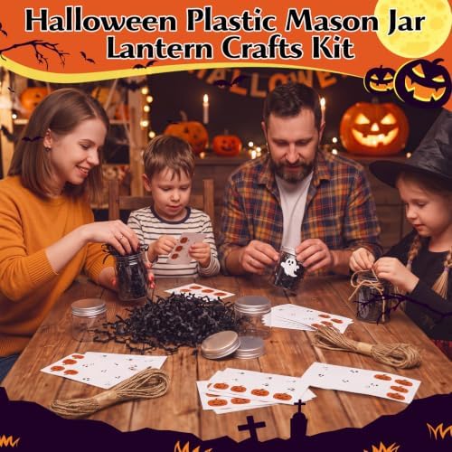 24 Sets Halloween Crafts Kits DIY Ghost Plastic Mason Jar