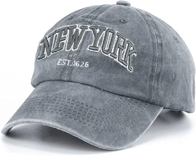 Baseball Hat New-York Distressed-Adjustable-Strapback - Washed Twill Dad Hat Unisex