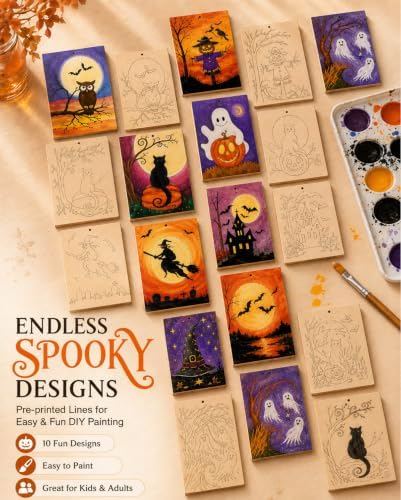 20 PCS Halloween Painting Crafts,Wooden Art Set for Party & Classroom Gifts