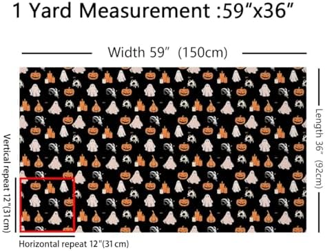 Feelyou Halloween Theme Soft Flannel Fabric by The Yard 2 Yards Kids Gothic Sugar Skull Upholstery Fabric for Boys Girls Teens Cute Ghost Pumpkin Lantern for Home DIY Projects, Indoor Decor
