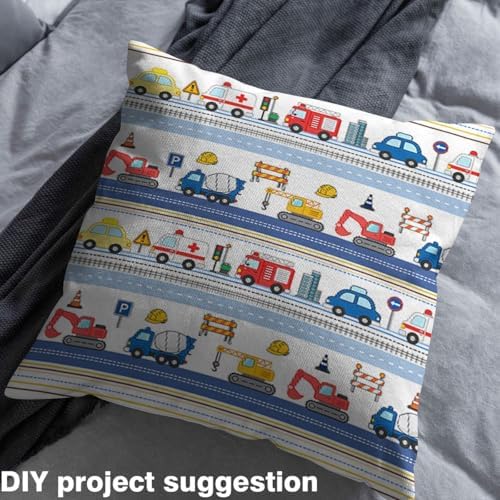 Castle Fairy Cartoon Vehicles Decorative Fabric by The Yard Ambulance Fire Engine DIY Projects Construction Vehicle Soft Polyester No Stretch,2 Yard,72" Lx59 W Blue Red Yellow