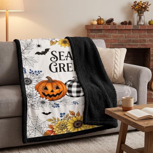 Color Your Seasonal Greetings Blanket Kit, DIY Fall Halloween Pumpkin Coloring Fleece Throw with 24 Fabric Markers, Arts & Crafts Gift for Kids Teens Adults (DIY Pumpkin)
